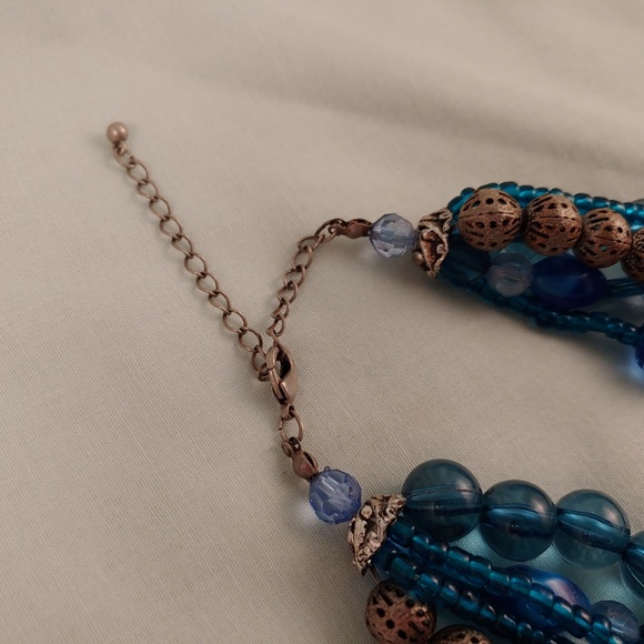 Multi-Strand Layered Beaded Necklace Blue Silver 5 Strands 15"-18" - Picture 8 of 8